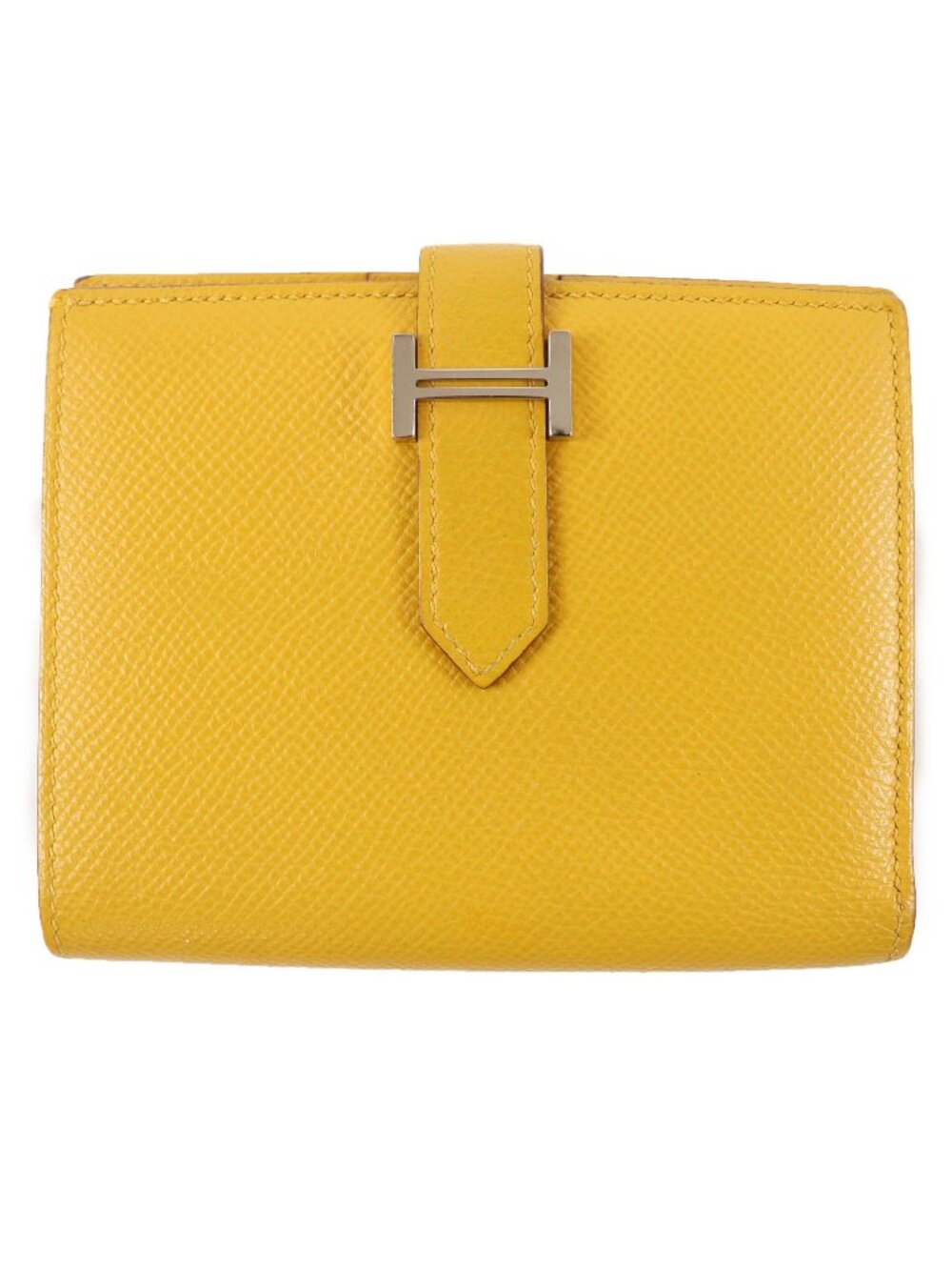 Hermes Bearn Compact Veau Epsom Joan Ambre Silver Wallet Bifold